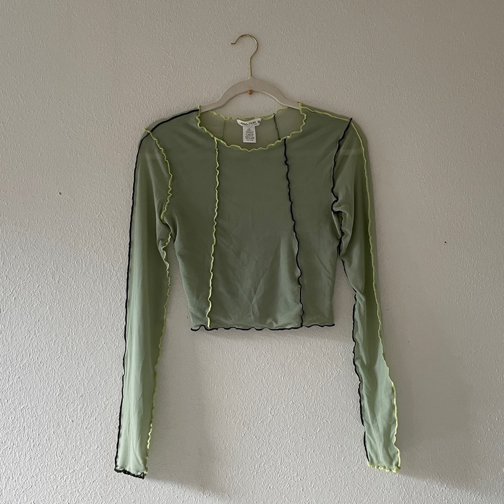 12th Tribe Sheer Overlay Top Cropped Layering Sheer Mesh Boho Indie Green